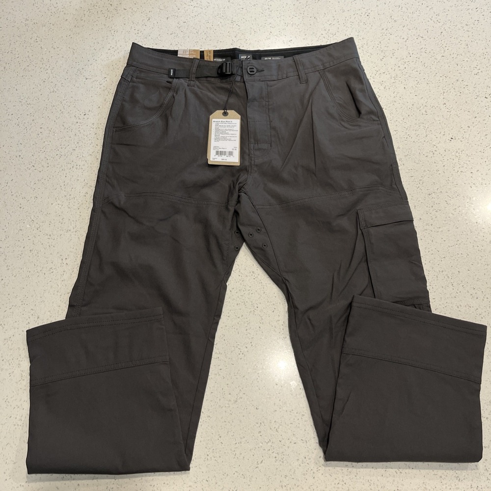 Prana Zion II‎ Pants Mens 33x30 Gray Dark Iron Relaxed Fit Cargo NWT